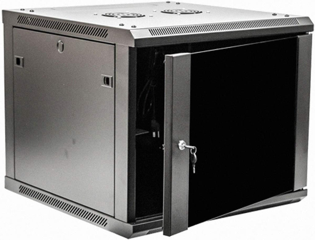 9U Wallmount Cabinet Enclosure 19-Inch Server Network Rack with Locking Glass Door Black D488309