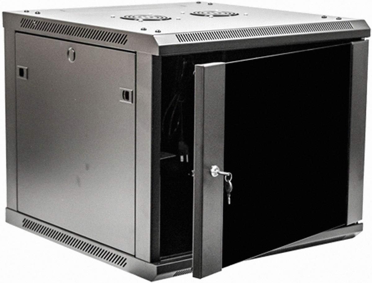 9U Wallmount Cabinet Enclosure 19-Inch Server Network Rack with Locking Glass Door Black D488309