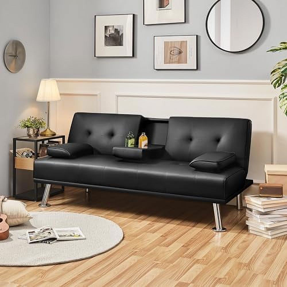 Gray Faux Leather Sofa Bed Futon with Armrest D941