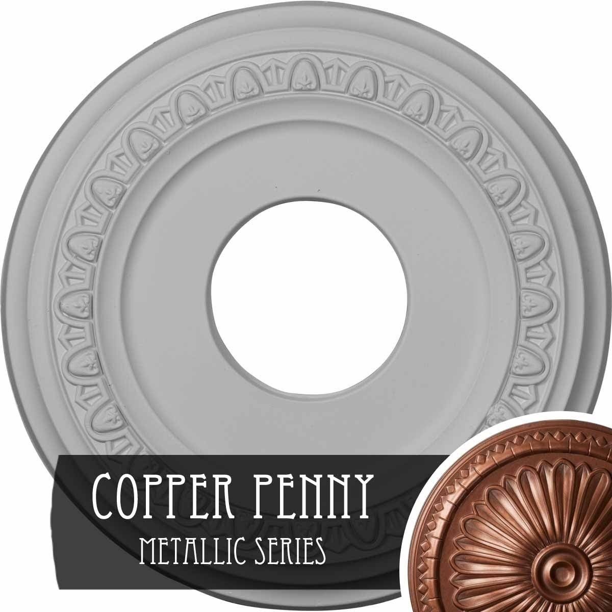 12 1/4x22OD x 4x22ID x 1 1/8x22P Hand-Painted Copper Penny Ceiling Medallion A3521