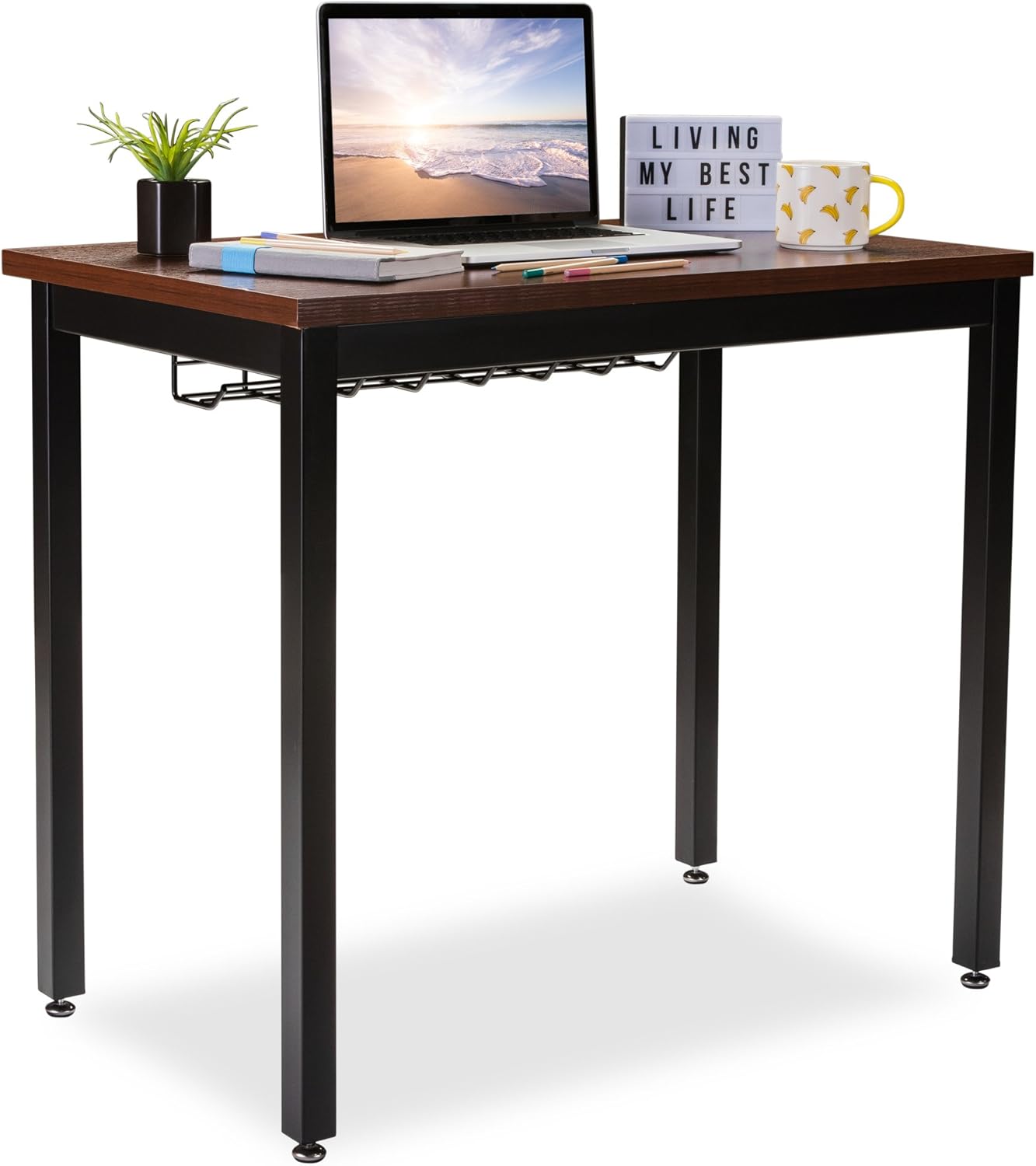 Black Small Computer Desk with Cable Management Tray X3503
