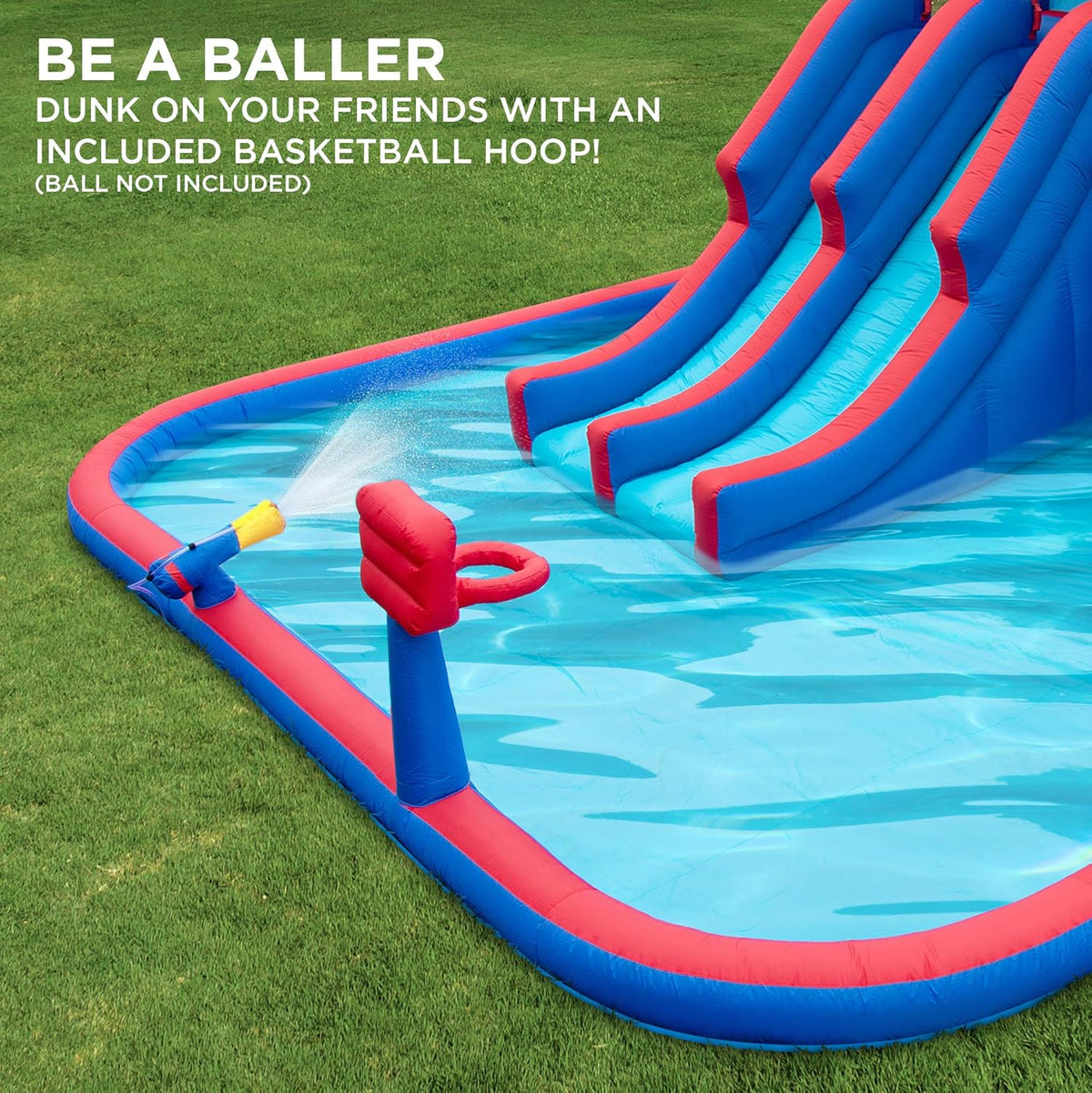 Mega Sport Inflatable Water Triple Slide Park with Climbing Wall, 3 Slides & Splash Pool J4846