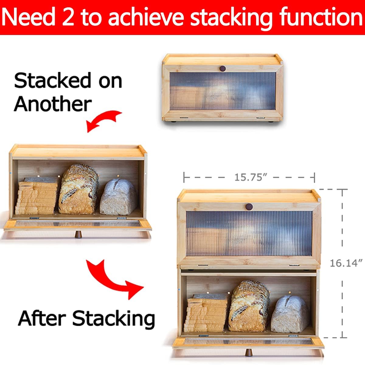 Bamboo Bread Box with Window, Pack of 2 Y79265