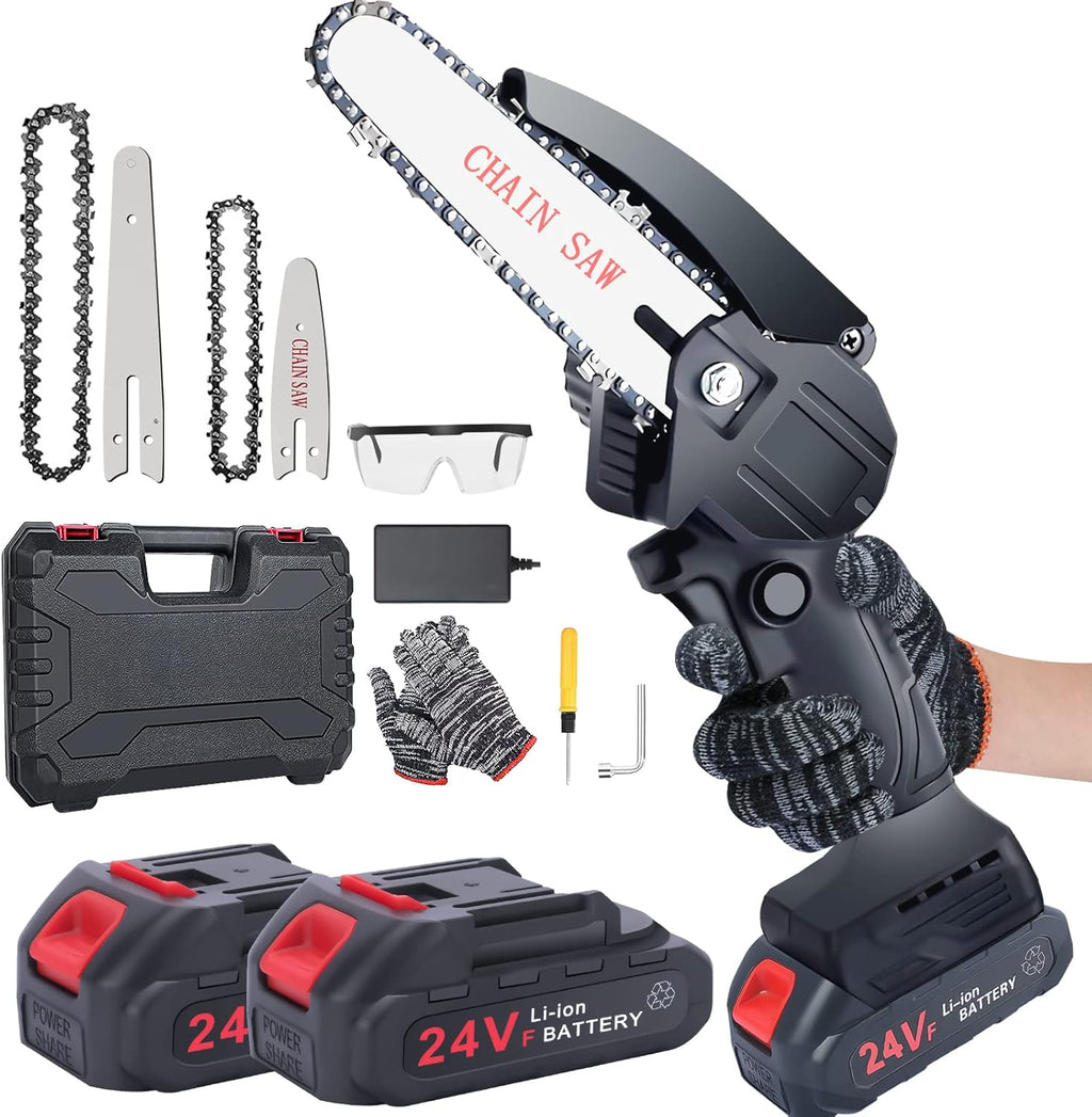 Mini Chainsaw 6-Inch Cordless with 2 Battery, Security Lock, Pack of 2 N7080