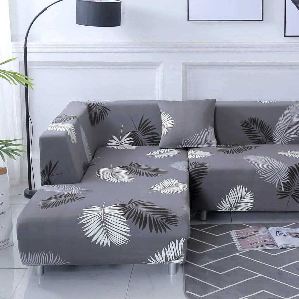 2 Piece L Shaped Sectional Couch Covers with 2pcs Pillowcases, Black, 3 Seater+4 Seater X481811