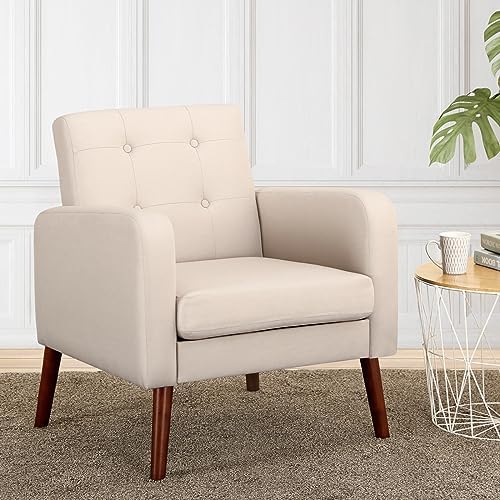 Dark Grey Linen Arm Chair with Solid Wood Legs P781586