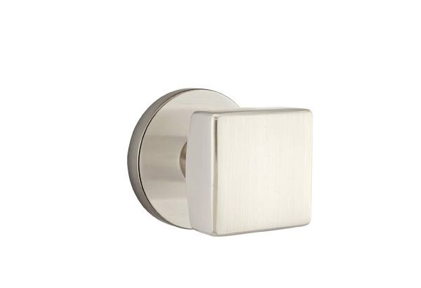 Satin Nickel Privacy Square Knob with Disk Rose D297