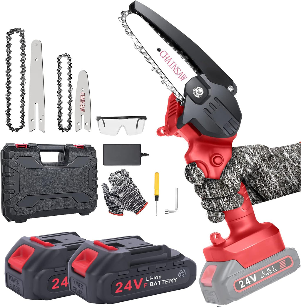 Mini Chainsaw 6-Inch Cordless with 2 Battery, Security Lock, Pack of 2 N7080