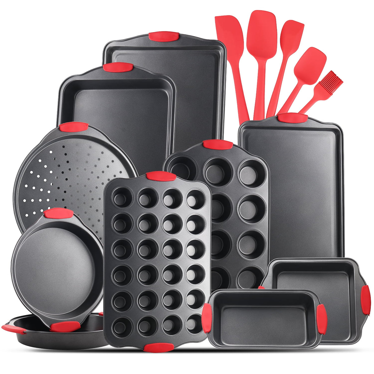 15 PC Nonstick Carbon Steel Bakeware Set with Silicone Handles S9295
