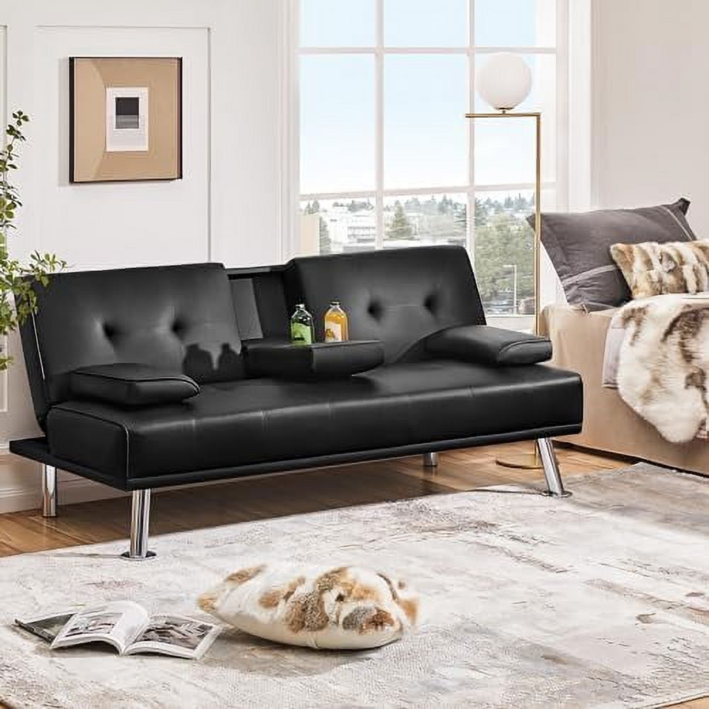 Gray Faux Leather Sofa Bed Futon with Armrest D941