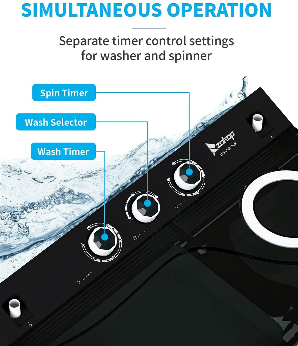 Semi-automatic Twin Tub Washing Machine, 26Lbs, White&Black U25198