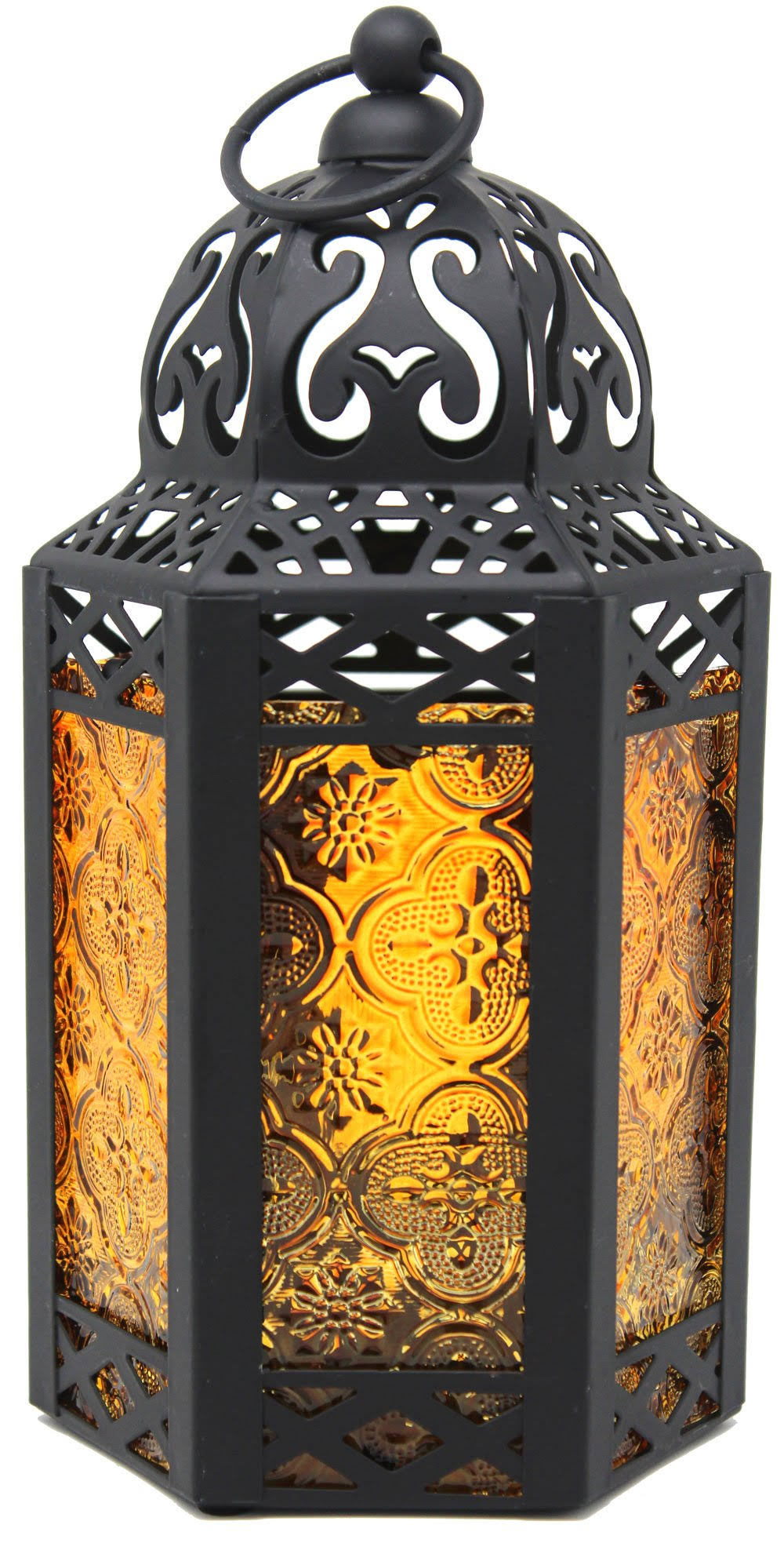 Set of 3 Amber Glass Candle Lanterns X762