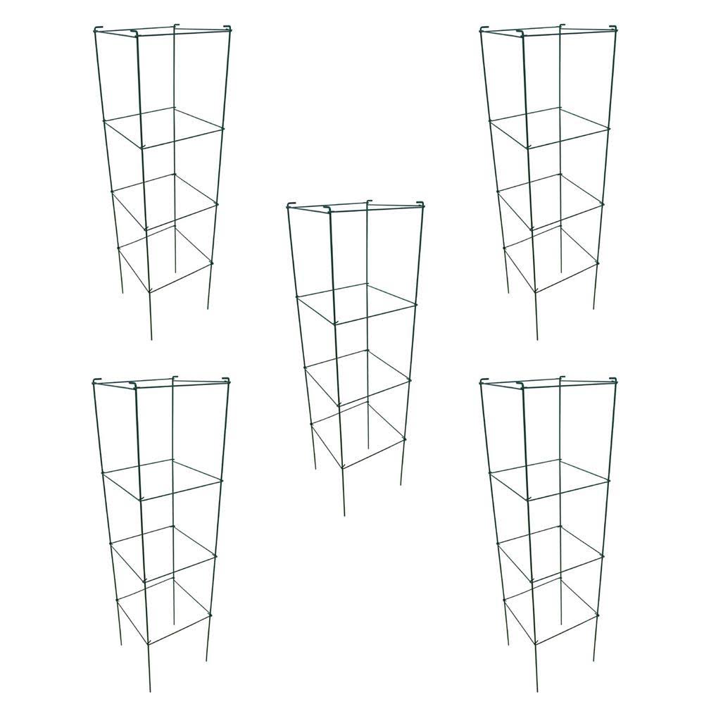 Green Square Folding Tomato Cage Plant Support Tower 12 inch by 46 inch, Pack of 5 Sets O405