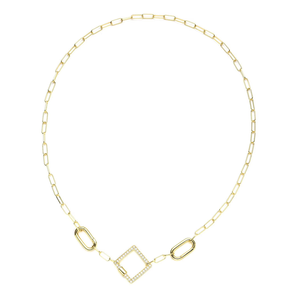 Diamond Enhancer Charm Necklace 925 Sterling Silver 14K Yellow Gold Plated Paperclip Chain Jewelry 18" R784