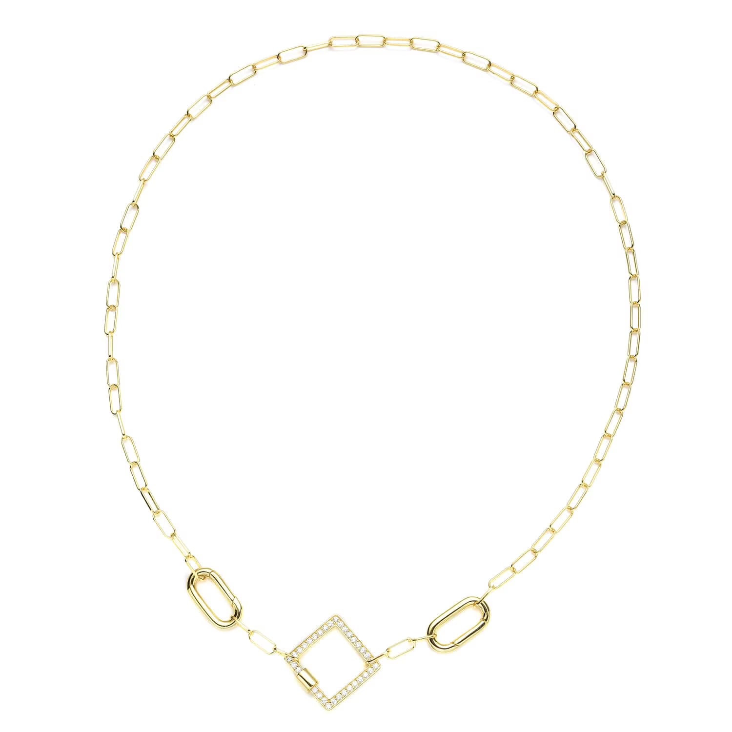 Diamond Enhancer Charm Necklace 925 Sterling Silver 14K Yellow Gold Plated Paperclip Chain Jewelry 18" R784