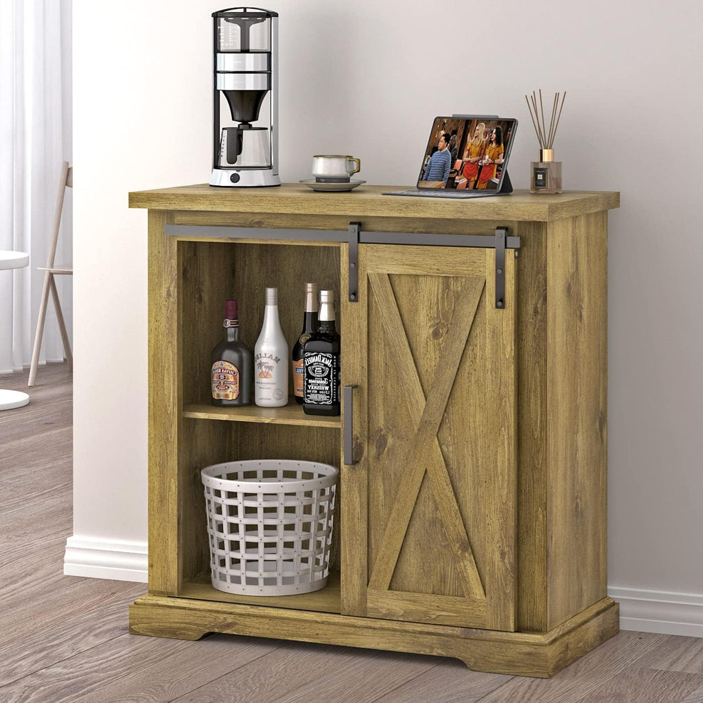 Dark Brown Wood Accent Cabinet with Sliding Barn Door and 4 Adjustable Shelves Z834