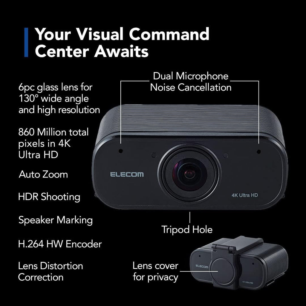 4K AI Auto-Tracking Webcam with Cover, 60fps, Dual Microphone, Ultra HD, 130-Degree Ultra Wide Angle S21459
