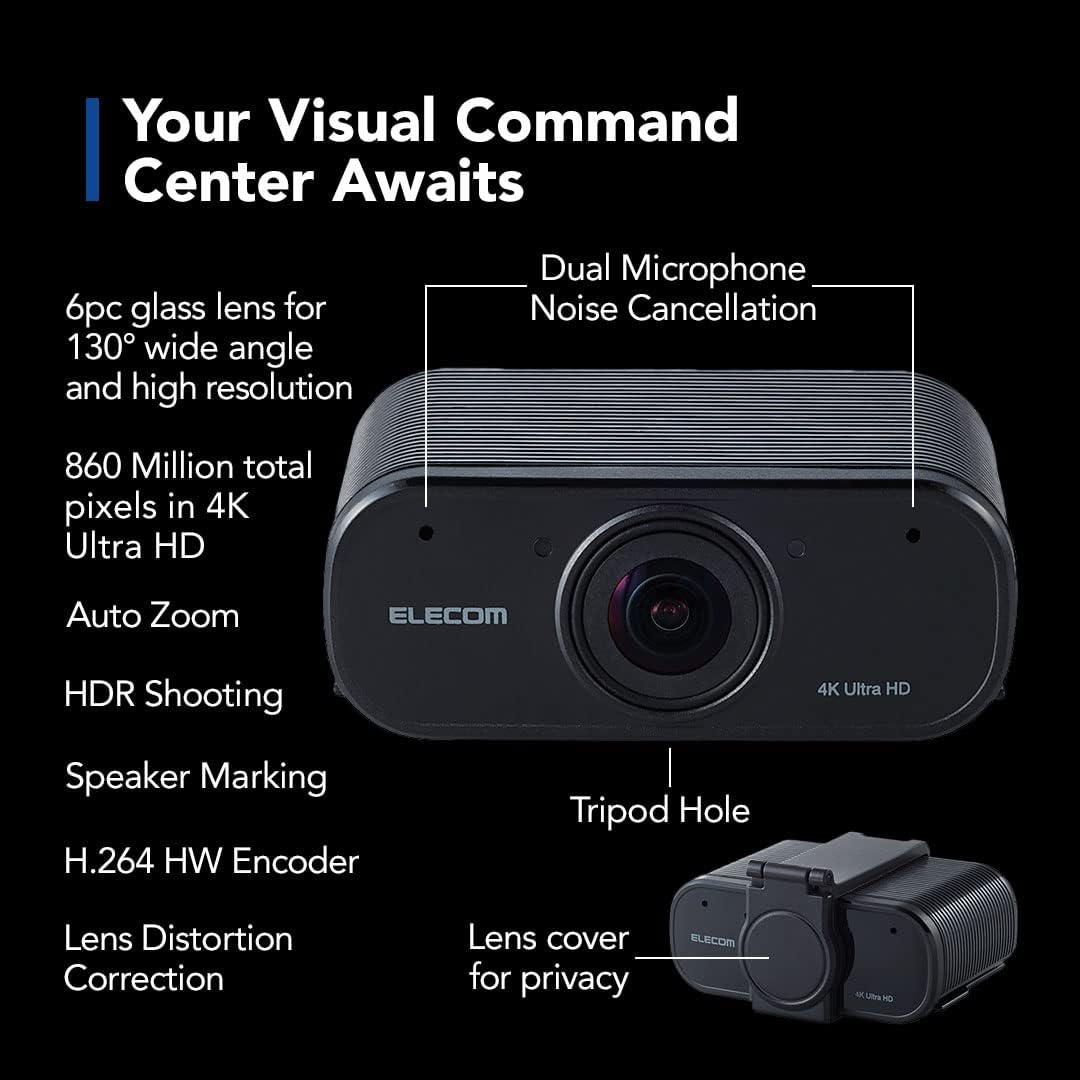 4K AI Auto-Tracking Webcam with Cover, 60fps, Dual Microphone, Ultra HD, 130-Degree Ultra Wide Angle S21459
