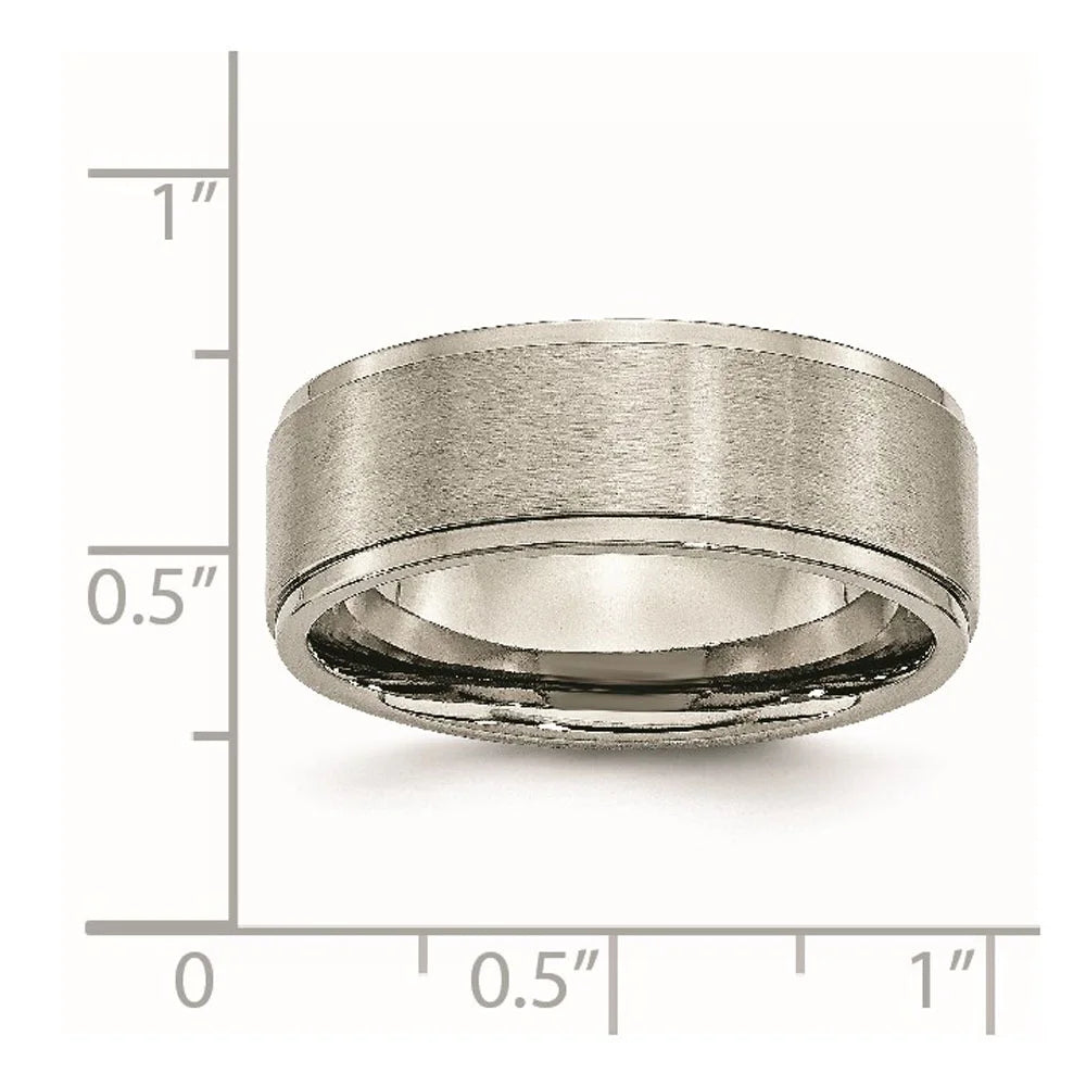 8mm Titanium Brushed Flat Ridged Edge Comfort Fit Band K66132