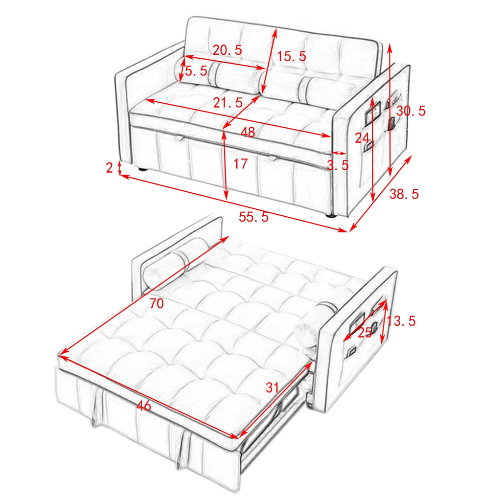 Beige 2 Seater Pull Out Sleep Sofa Bed with Side Pockets D599