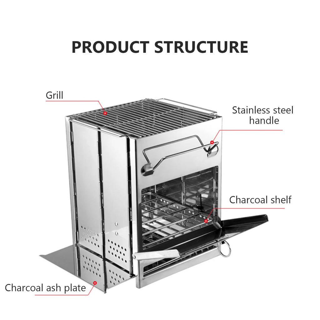 Stainless Steel Wood Stove Barbecue Grill T6478