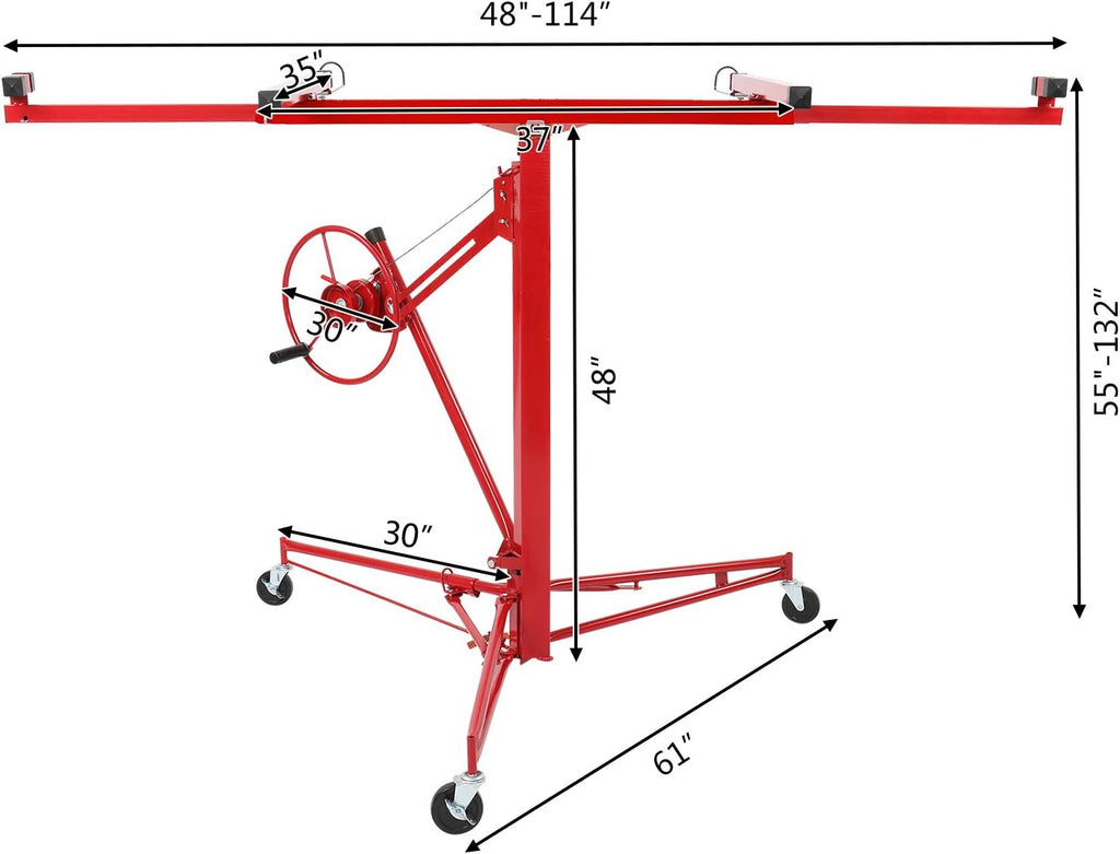11 FT Drywall Lift Portable Panel Hoist with Adjustable Telescopic Arm Lockable Caster Wheel V34514